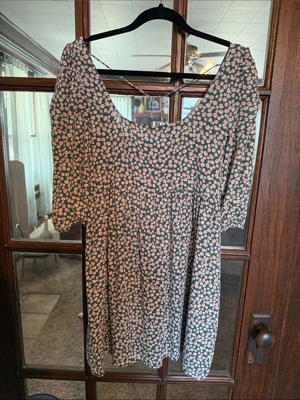 American Eagle Outfitters Green Floral Mini Dress with Pink Blossoms